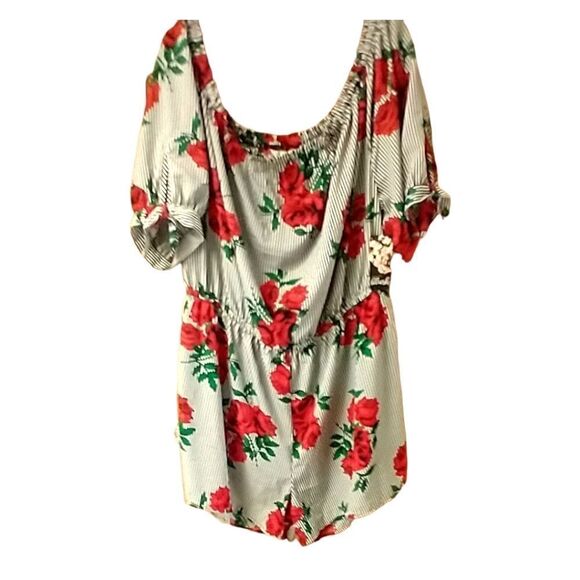 Hint Of Blush New  Women's Off shoulder Floral Striped Romper Plus Size 3X - Picture 7 of 12